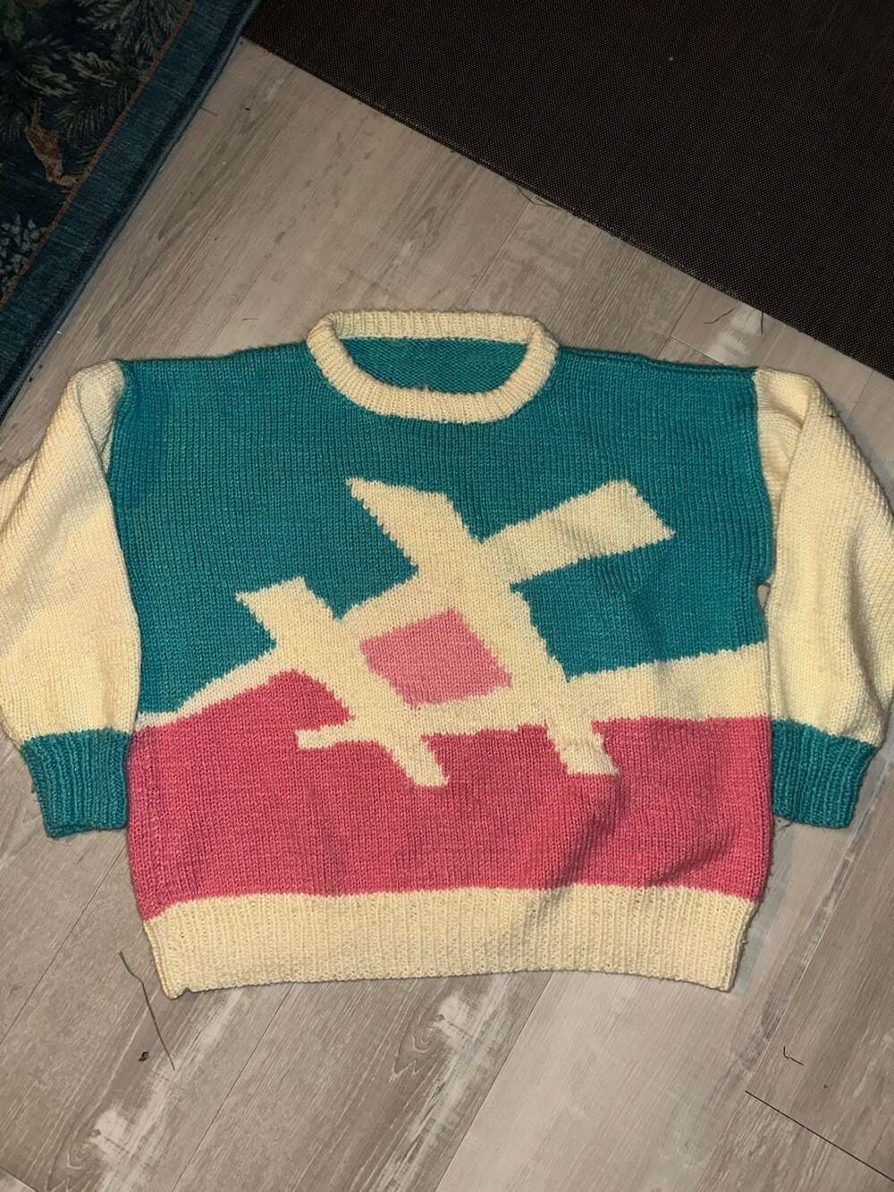 Vintage 80s 90s Abstract Graphic Color Block Knit Sweater Multi